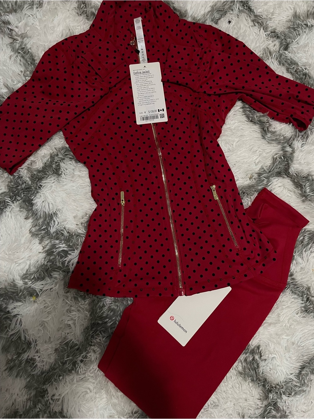 lululemon athletica Red Polka Dot Cropped Jacket with Solid Red Cropped Pants - Picture 1 of 2